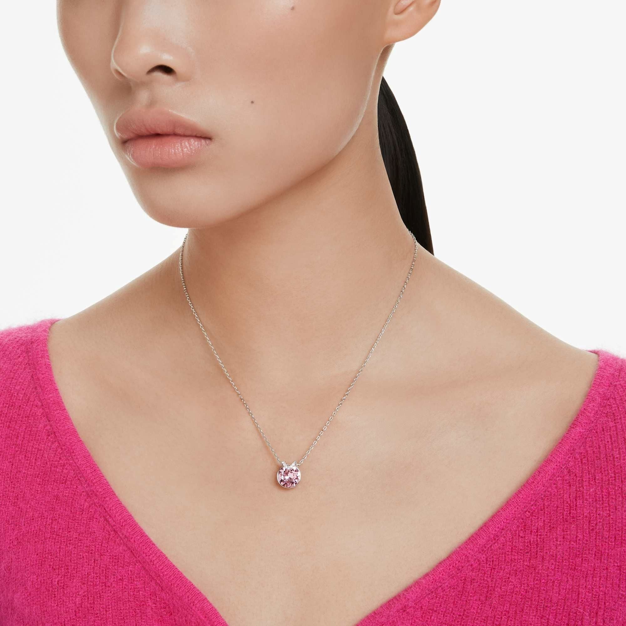 Swarovski bella v riipus round cut pink rhodium plated 5724289